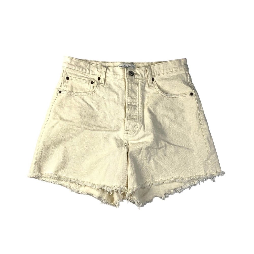 Abercrombie Fitch The Dad Short Beige Cream White High Rise Jean Shorts NWT 30